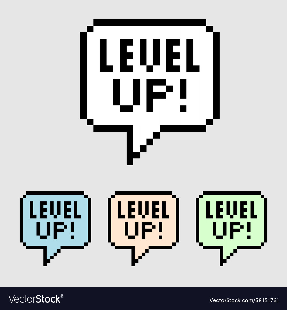 Pixel bubble text level up text for game assets Vector Image