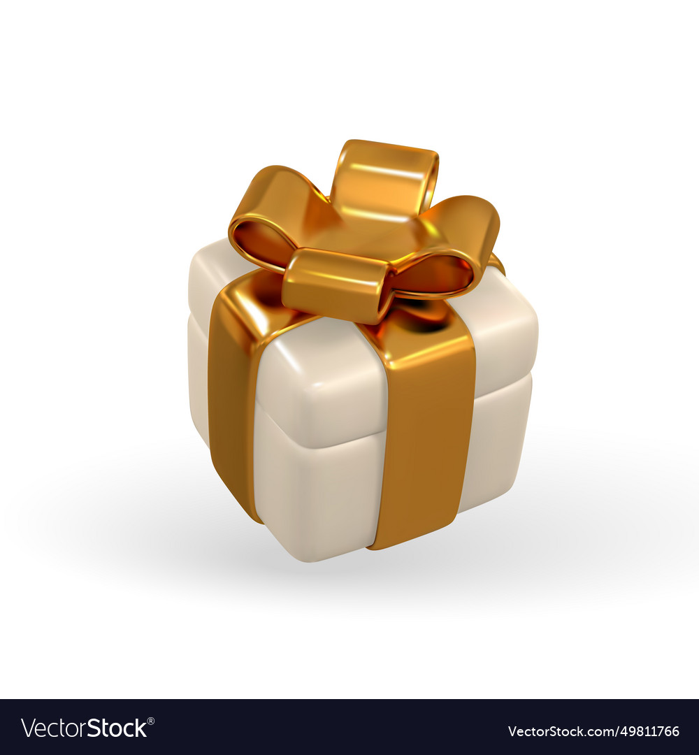 3d gift box with golden bow plastic Royalty Free Vector