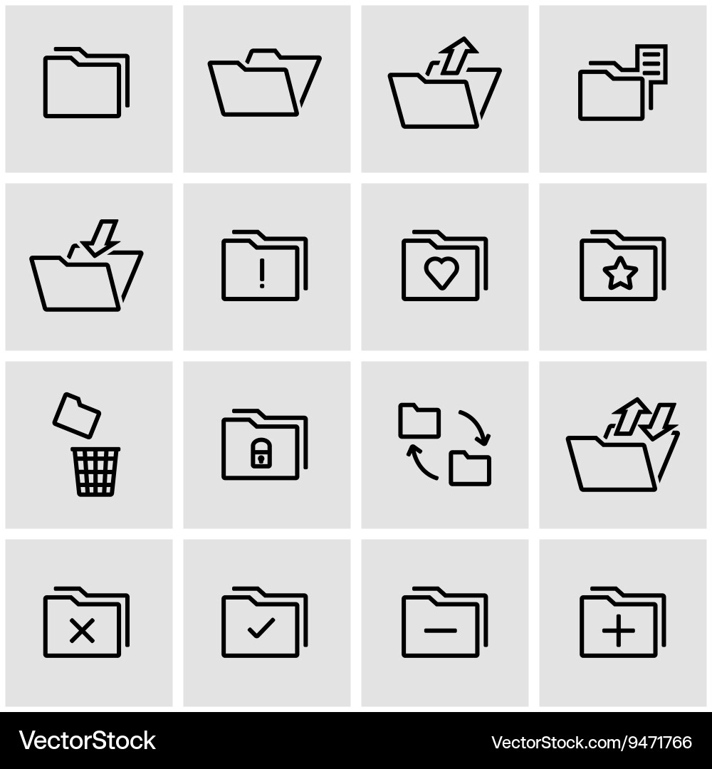 Line folder icon set Royalty Free Vector Image