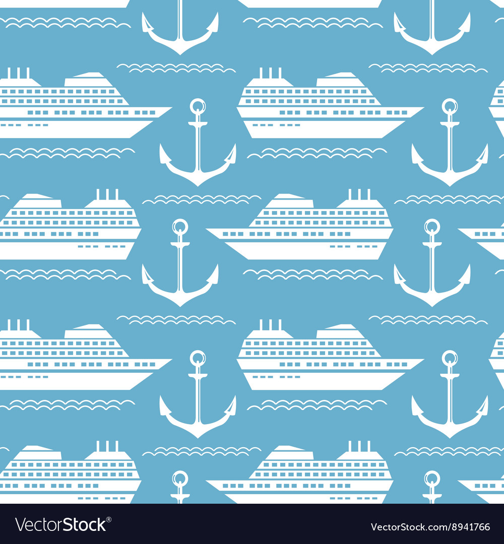 Seamless nautical pattern with ships and anchors