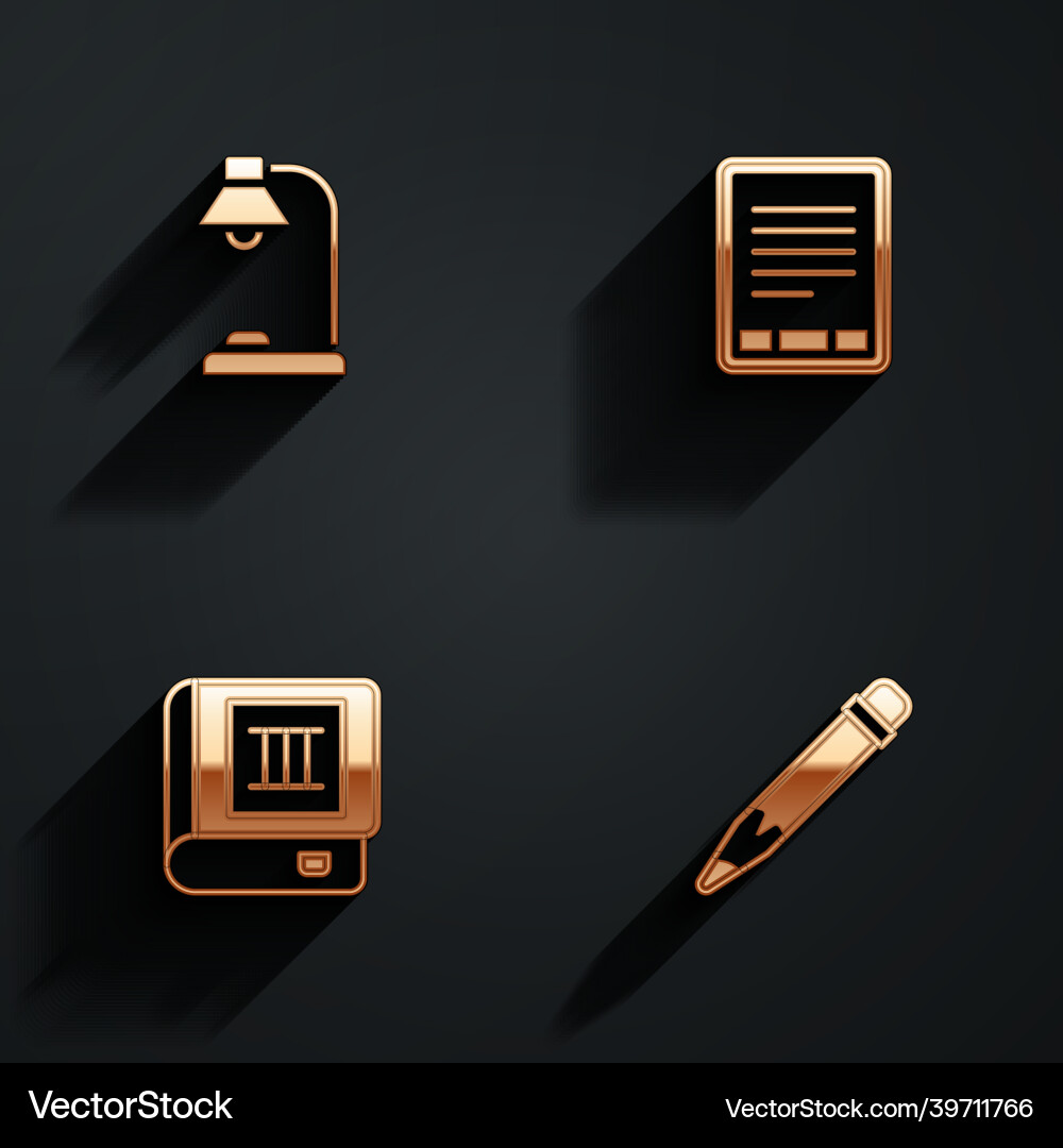 Set table lamp e-book reader and pencil Royalty Free Vector