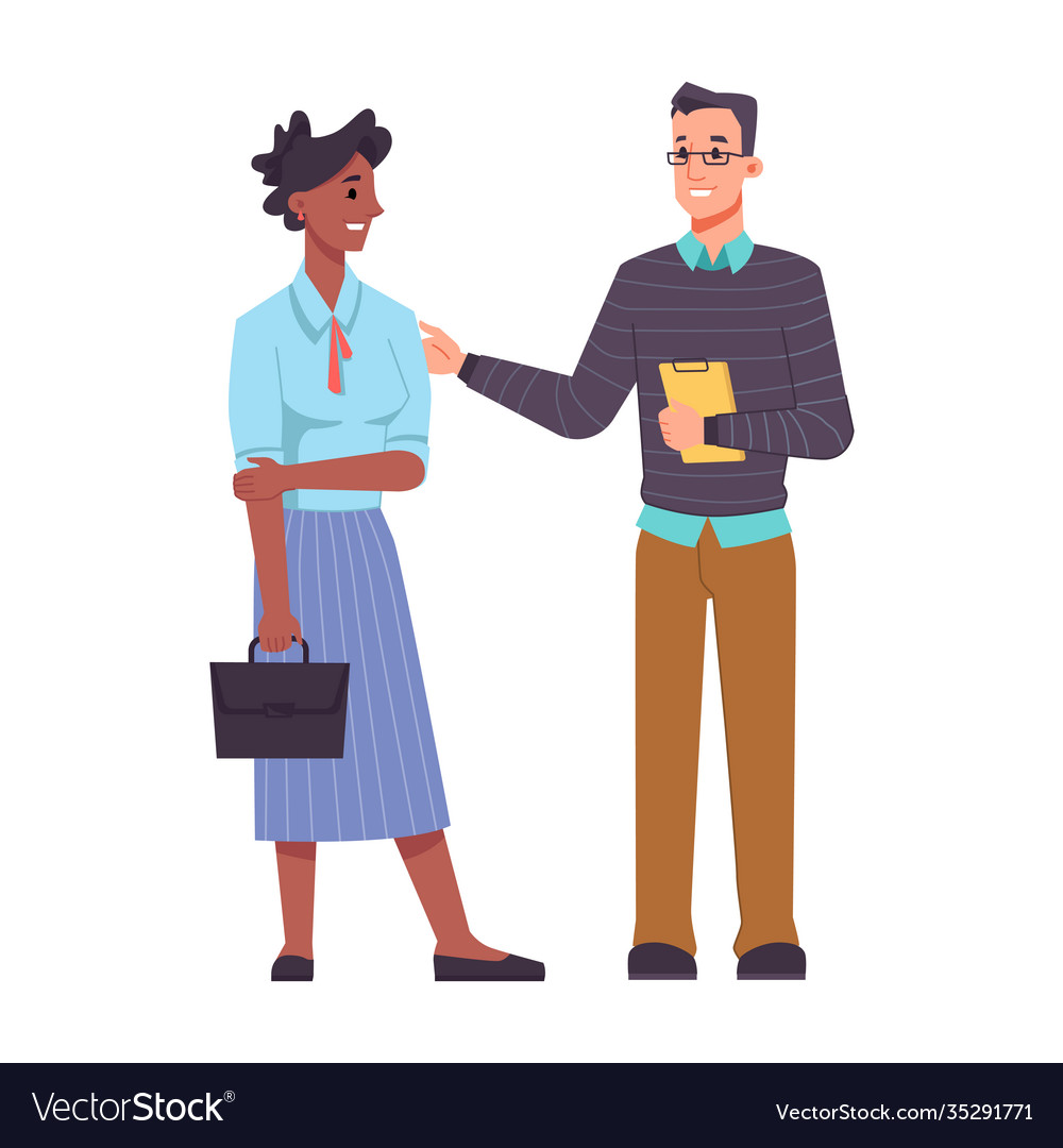 Colleagues communicate man and woman support help Vector Image