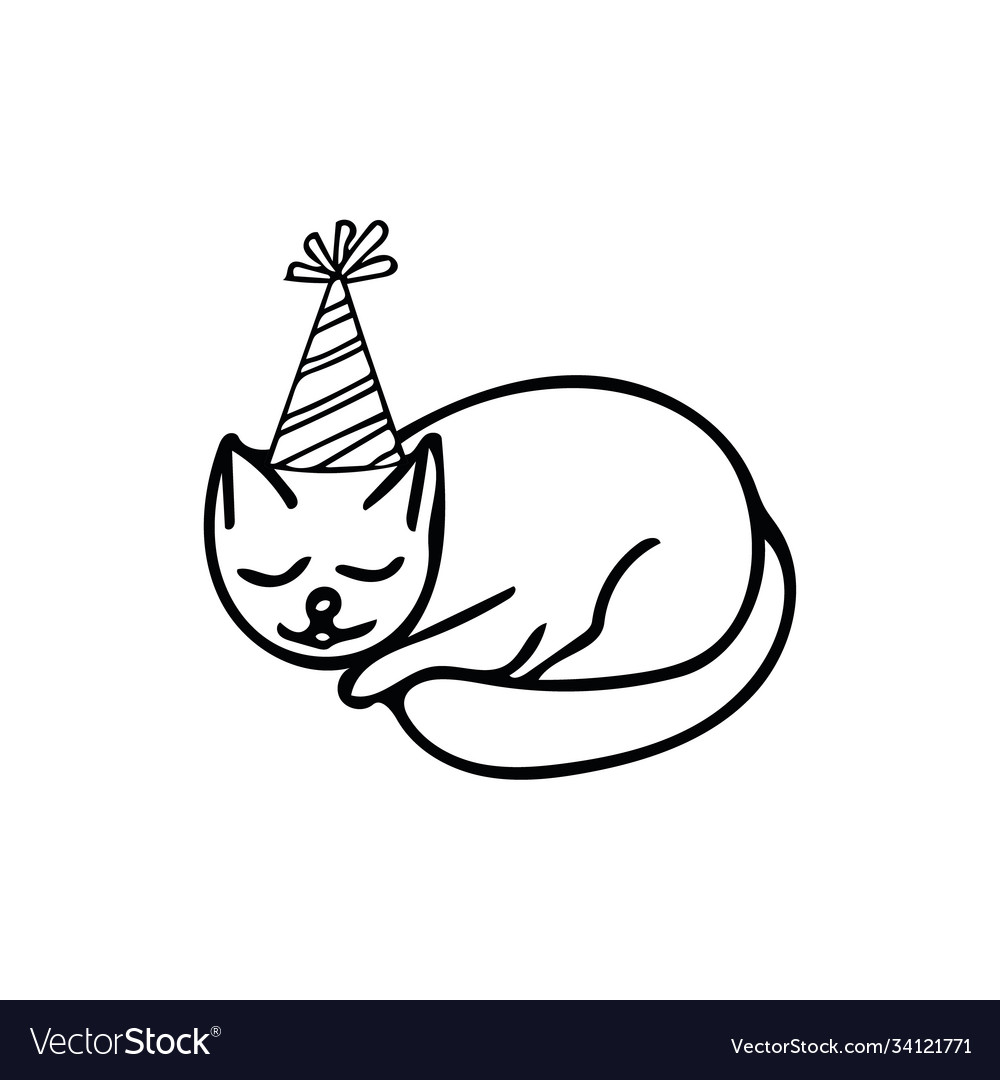 Cute cat sleep sketch hand drawn in doodle Vector Image