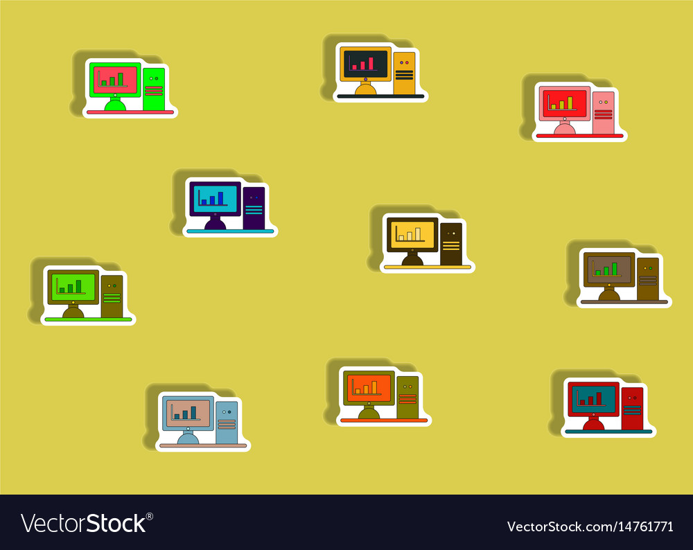 Flat icons set of column chart on computer monitor