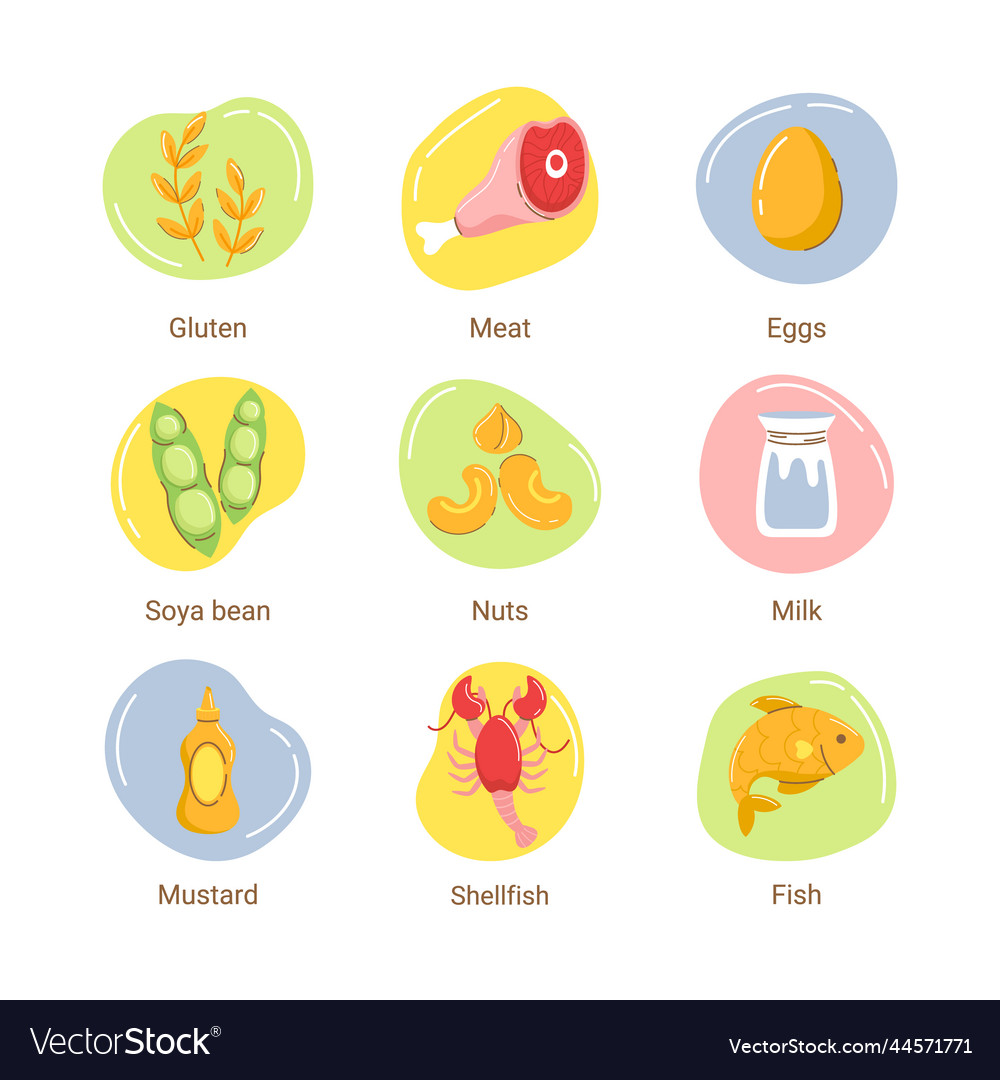 Food allergy label set design Royalty Free Vector Image