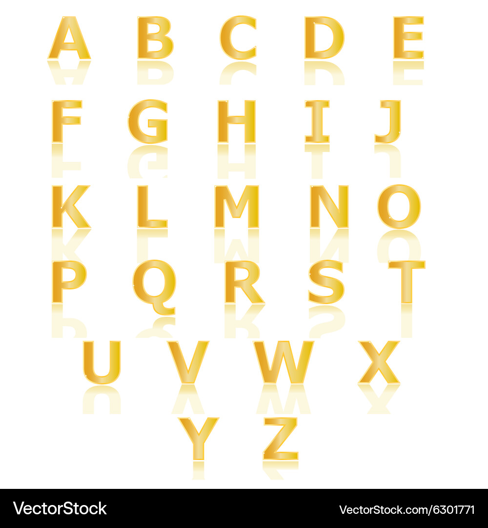 Gold alphabet set a to z Royalty Free Vector Image