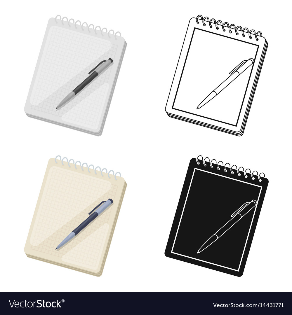 Notebook and pen icon in cartoon style isolated Vector Image