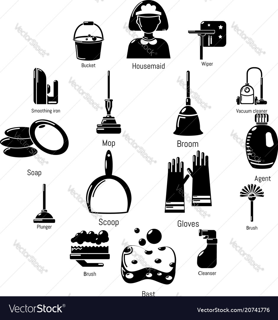 Cleaning tools icons set simple style Royalty Free Vector