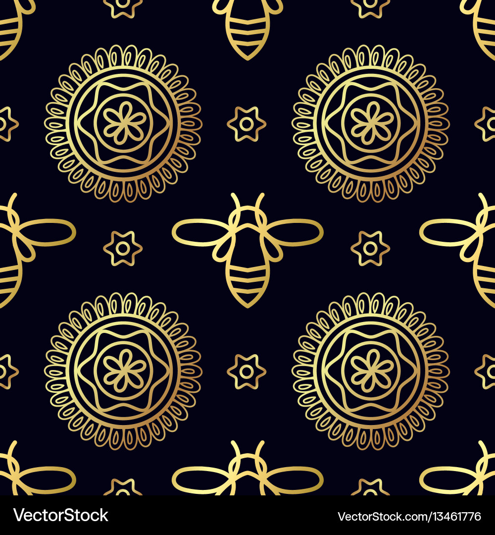 Seamless pattern with gold bee Royalty Free Vector Image