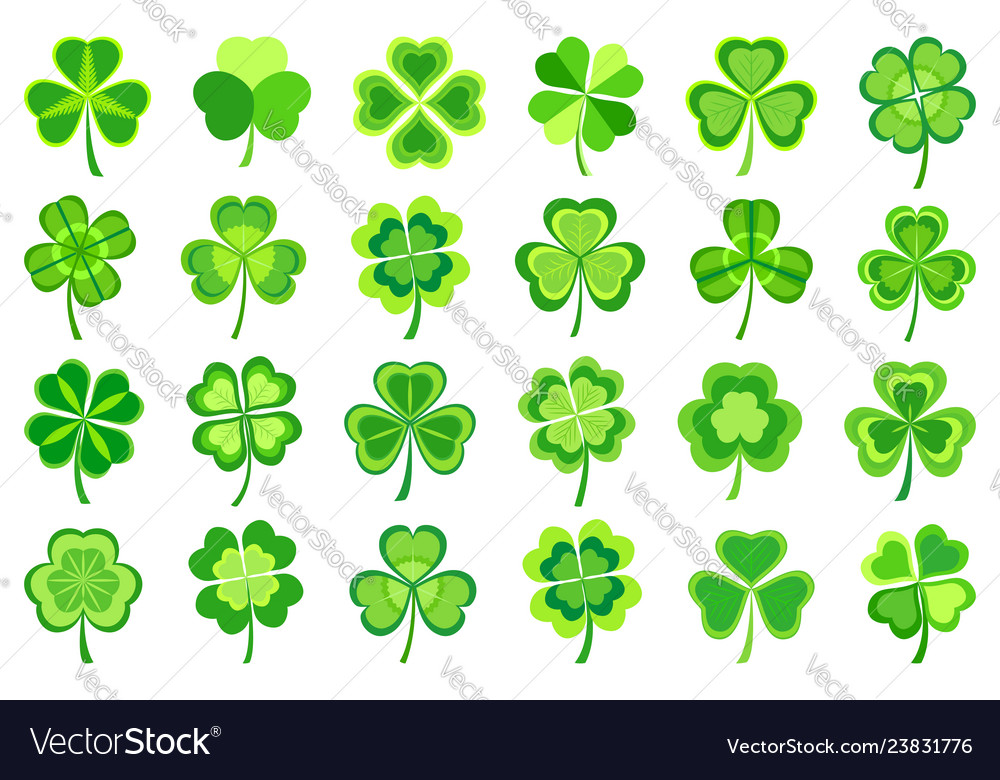 Set of stylized green patricks leaf clover vector image Set of stylized green patricks leaf clover