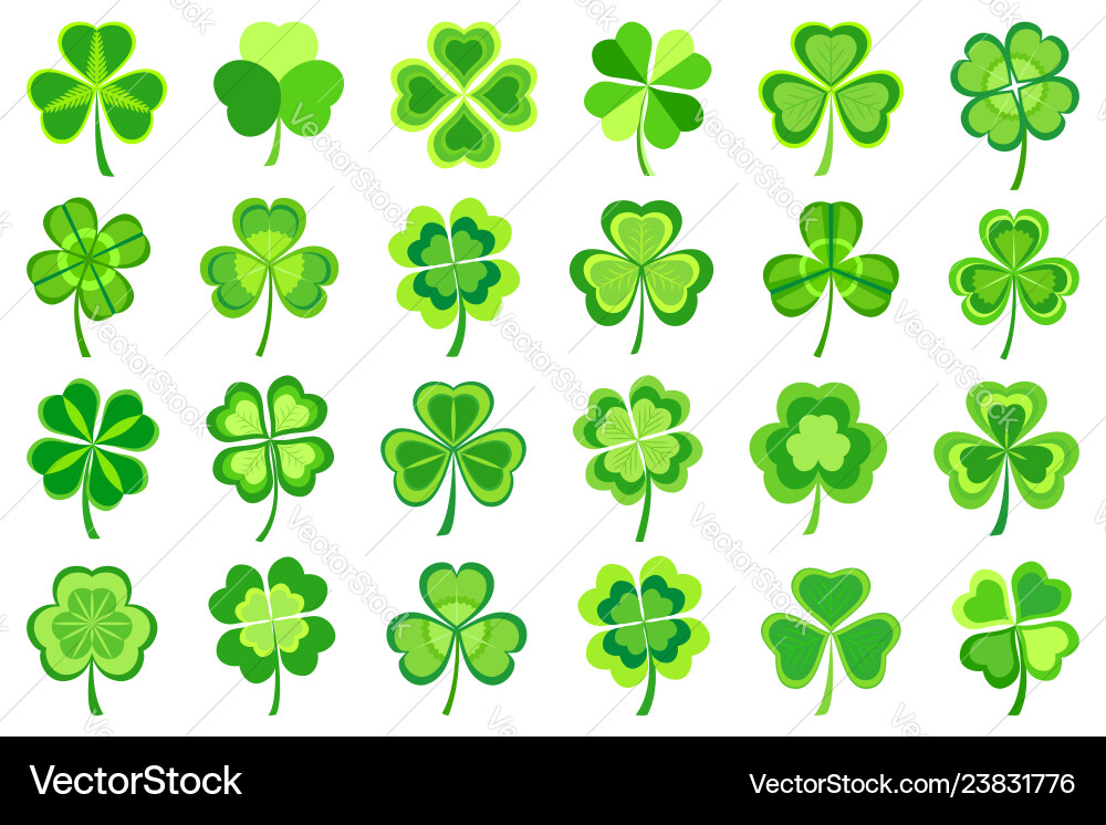 Set stylized green patricks leaf clover Royalty Free Vector