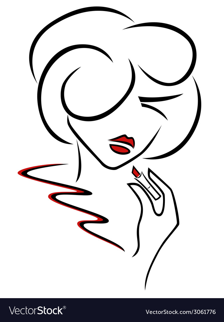 Young woman uses a red lipstick Royalty Free Vector Image