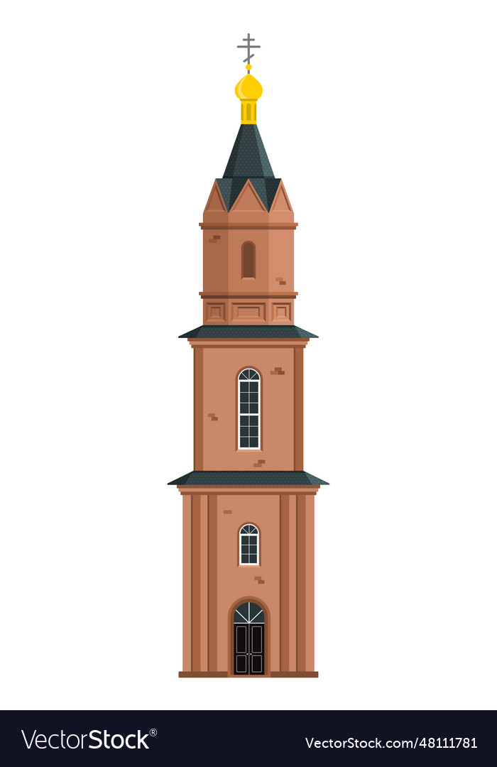 Bell tower church color flat isolated Royalty Free Vector