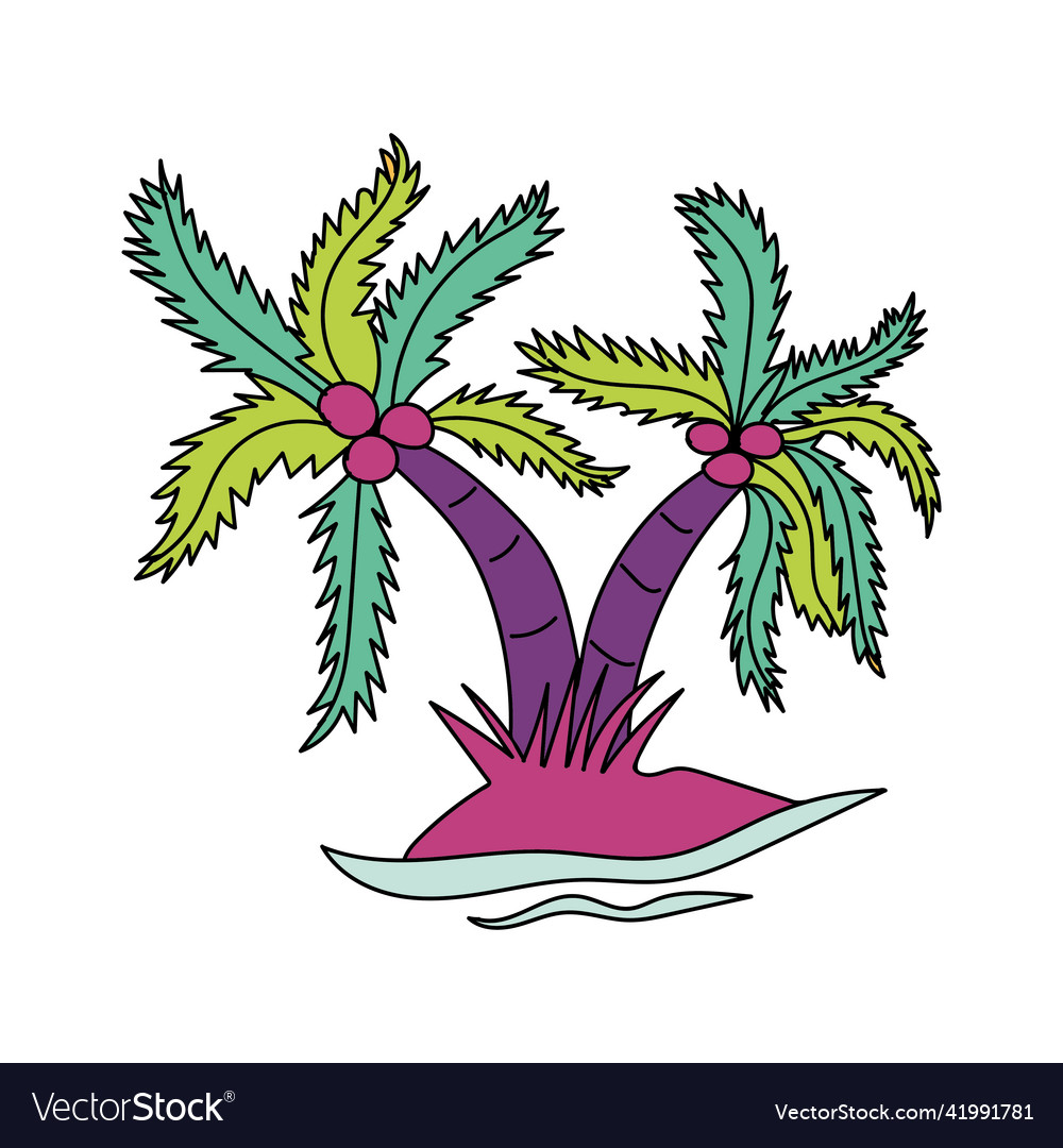 Coconut tree colorful design hand drawing Vector Image