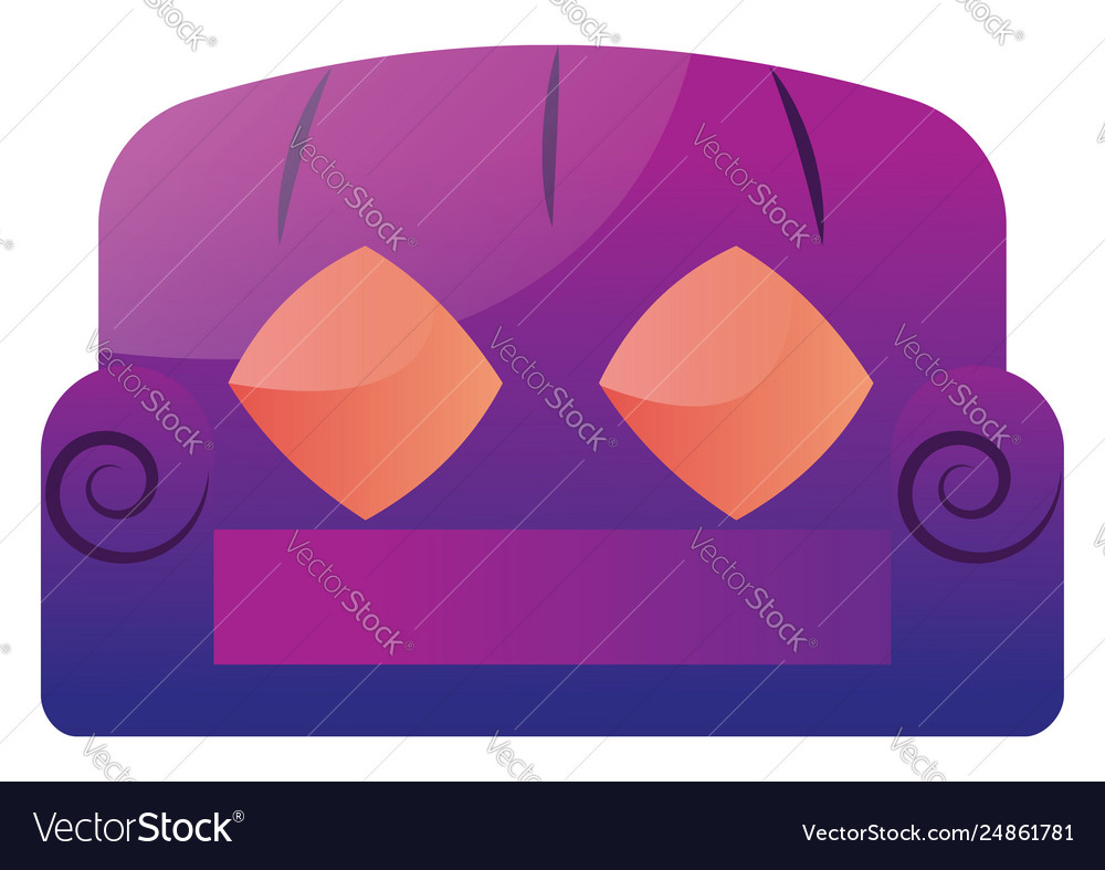 Purple Sofa With Two Orange Pillows On A White Vector Image