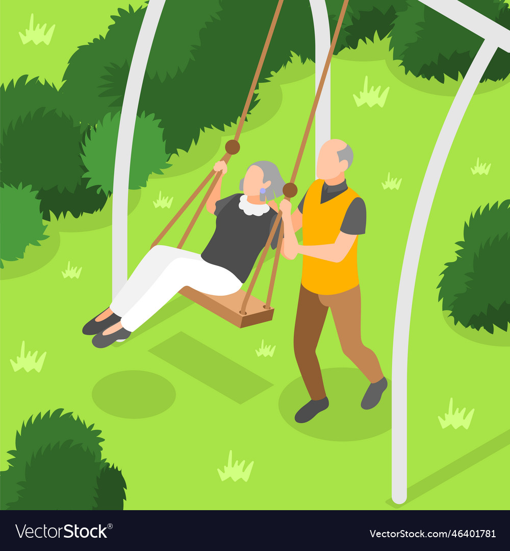 Senior couple on swing vector image Senior couple on swing