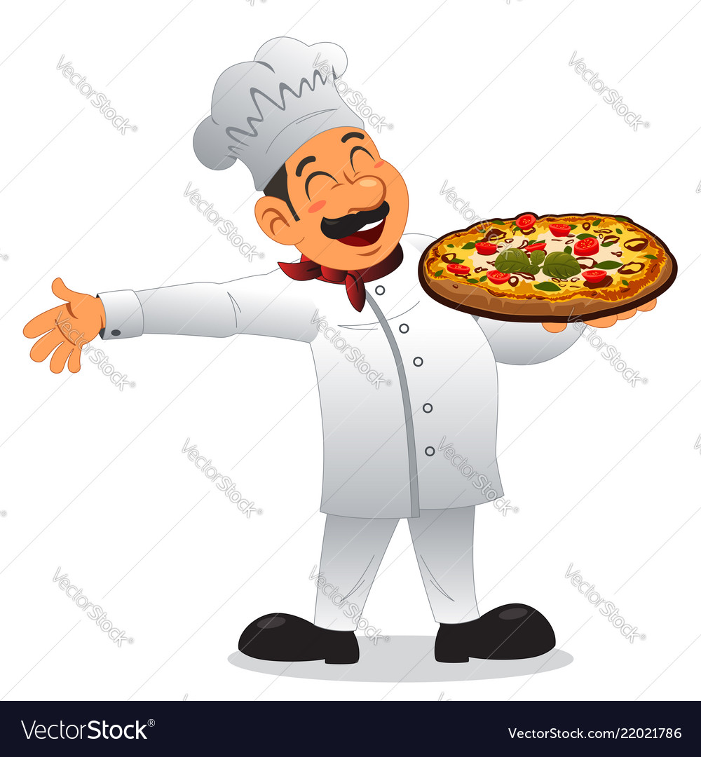 Chef Holding A Plate Of Pizza Royalty Free Vector Image