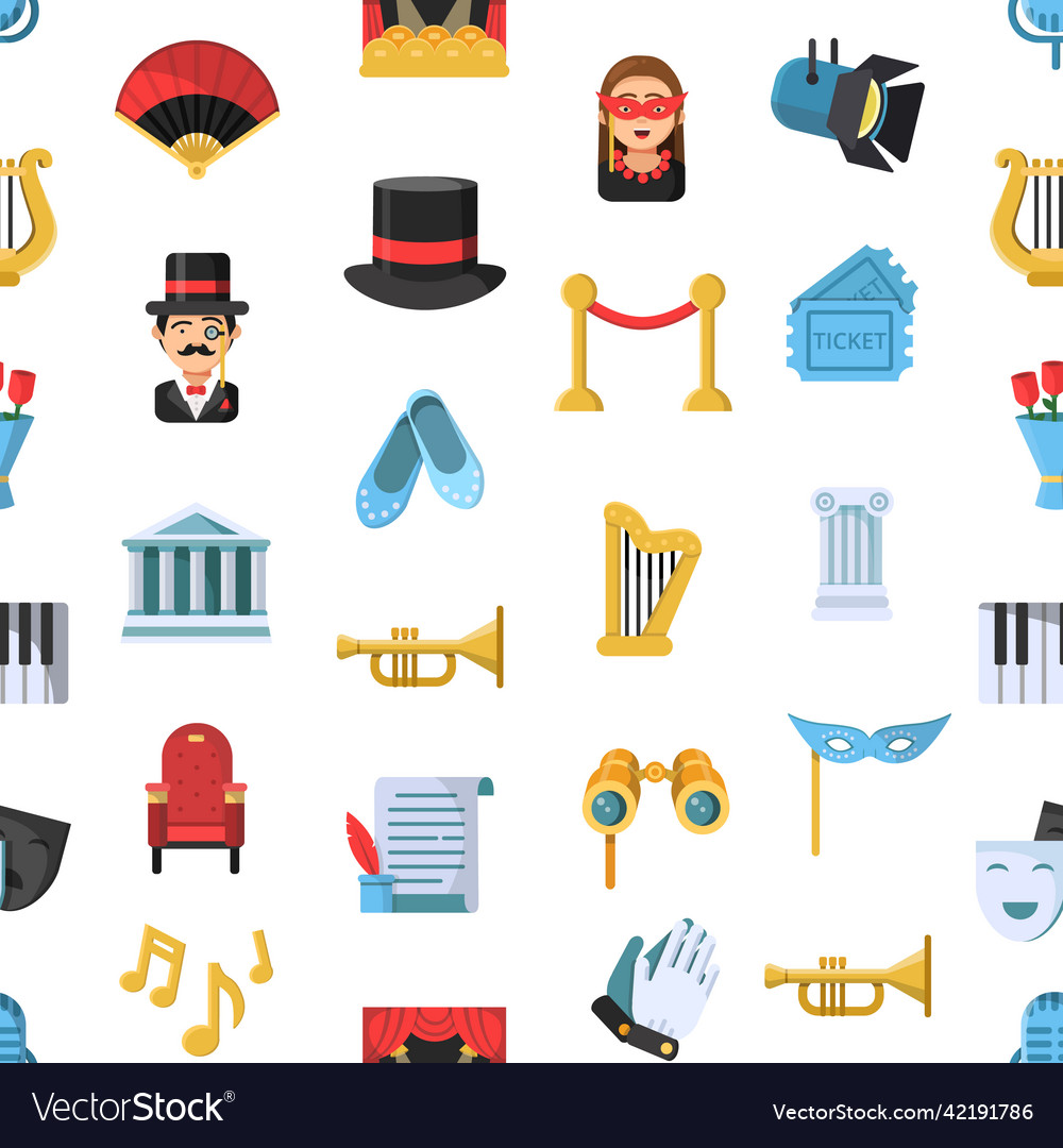 Flat theatre icons pattern or background Vector Image