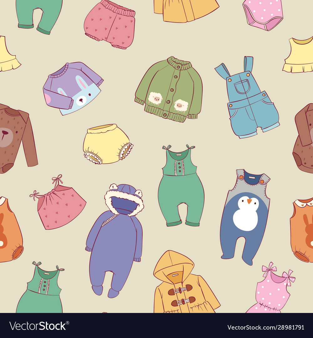 Hand drawn clothes for little baby boys and girls vector image Hand drawn clothes for little baby boys and girls