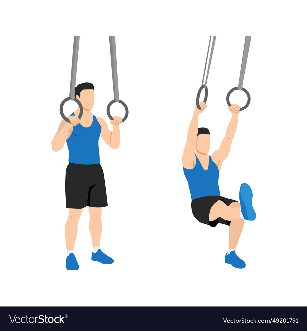 Man doing ring supported pistol squat exercise Vector Image