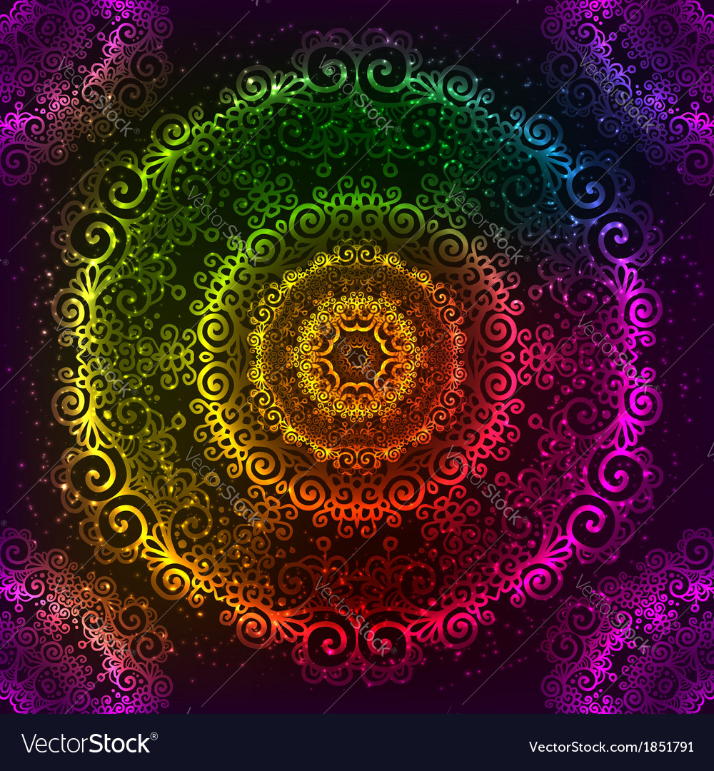 Ornate rainbow neon mandala Royalty Free Vector Image