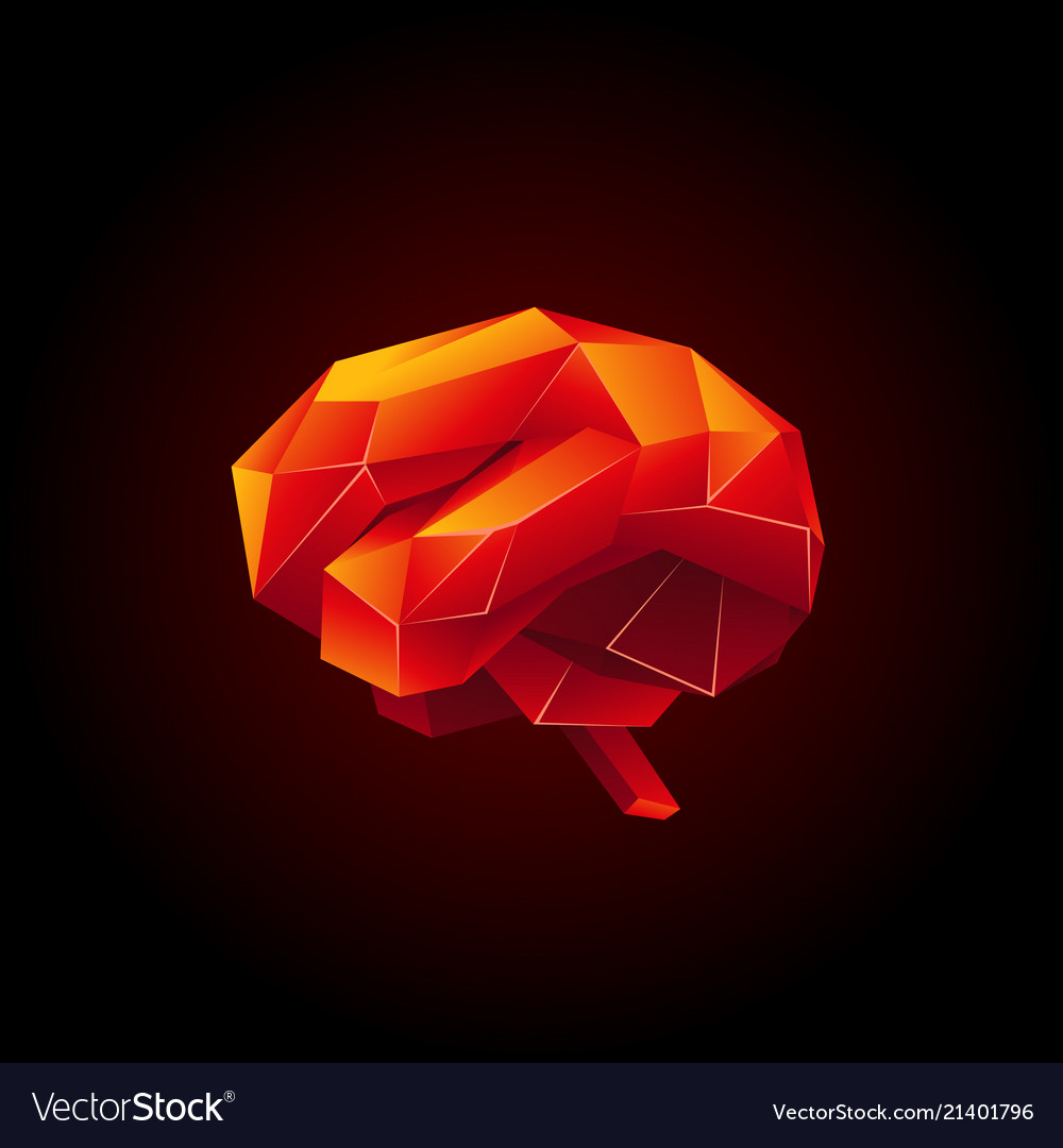 Red low poly human brain on a black background Vector Image
