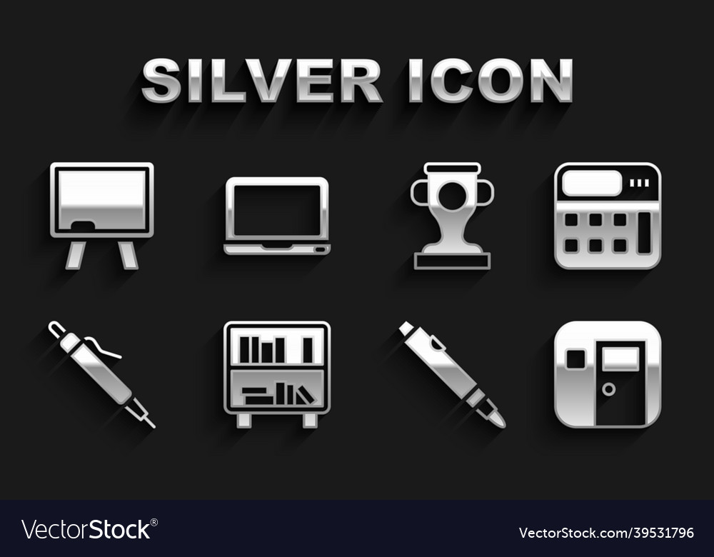Set shelf with books calculator school classroom Vector Image