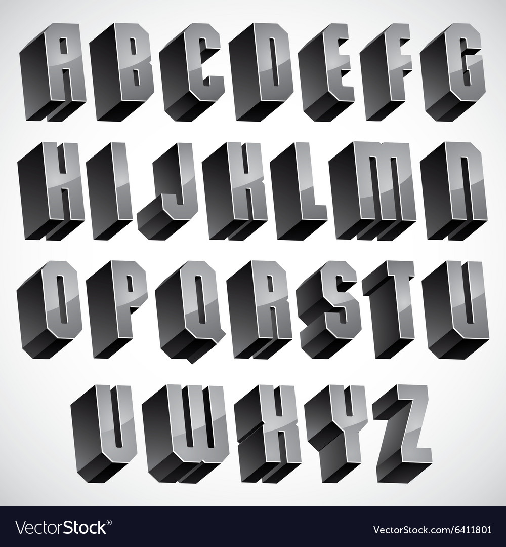 3d font geometric dimensional letters set Vector Image