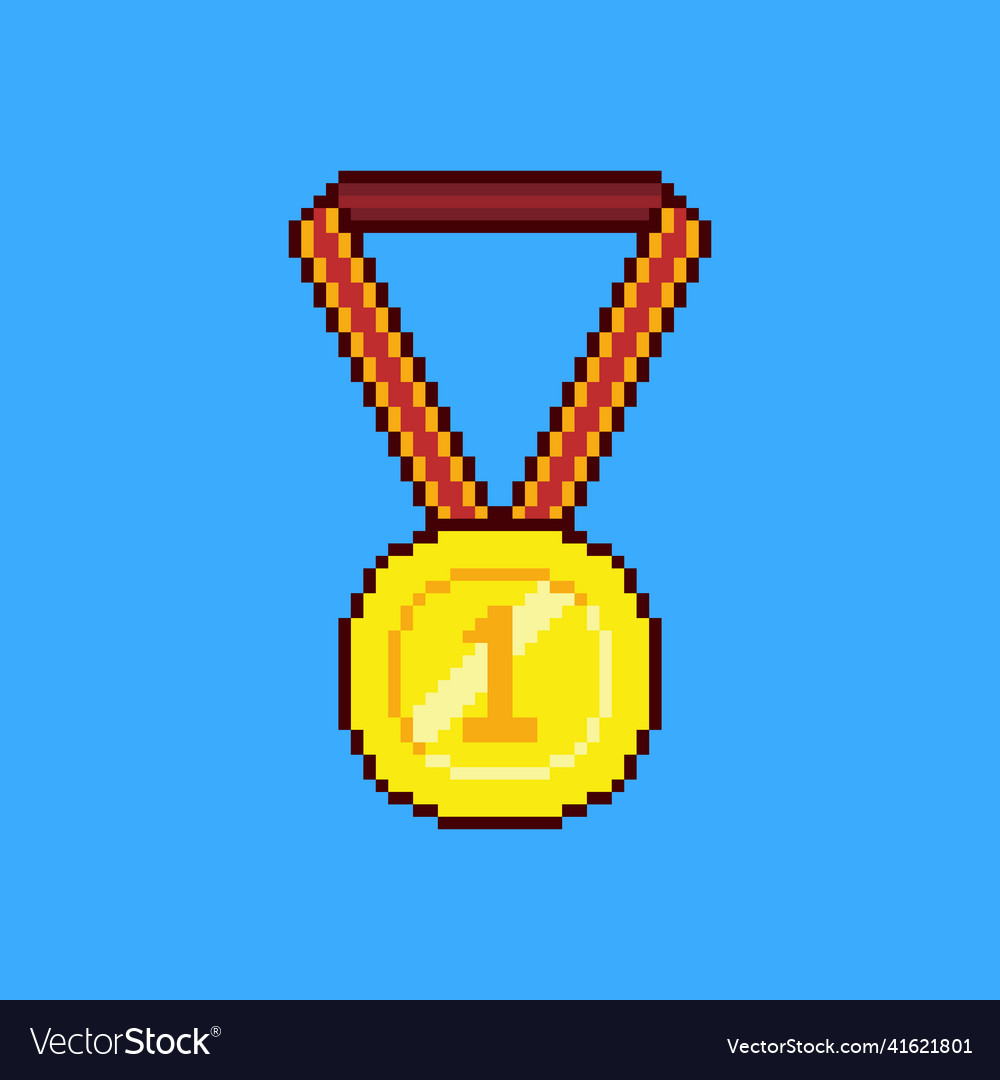 Gold medal in pixel art design Royalty Free Vector Image