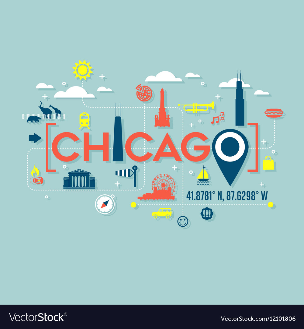 Chicago icons and typography design Royalty Free Vector