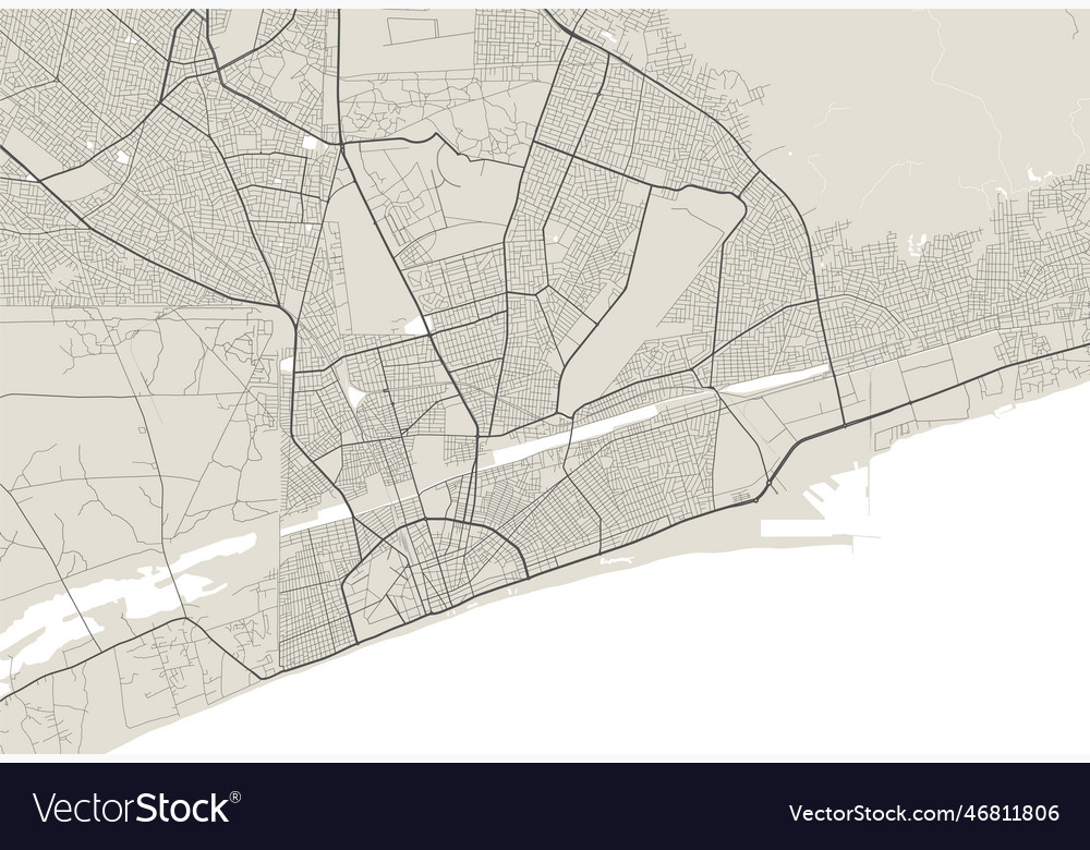 Detailed Map Of Lome City Capital Of Togo Vector Image