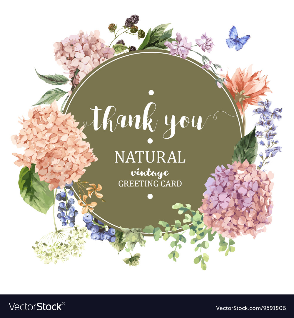 Floral greeting card with blooming hydrangea