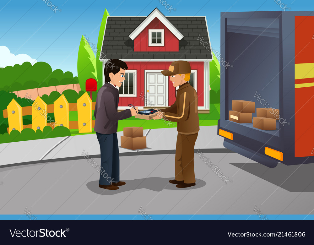Mailman delivering a package Royalty Free Vector Image