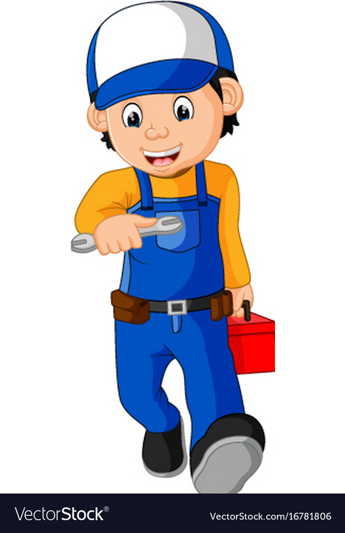 Mechanic holding utility box Royalty Free Vector Image