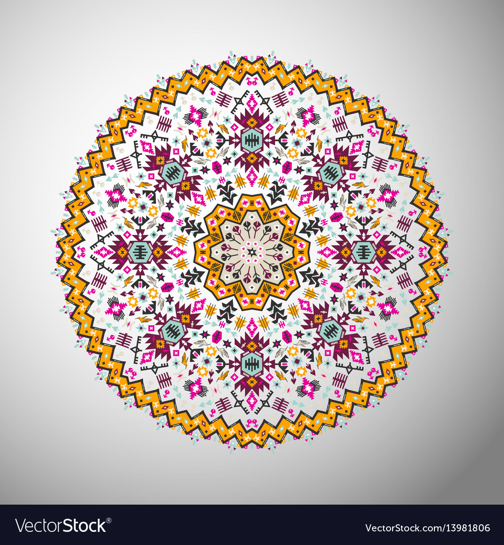 Ornamental round colorful geometric pattern in Vector Image
