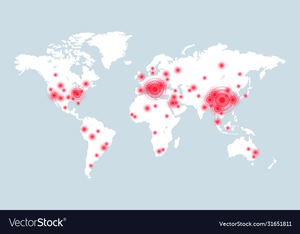 Confirmed Cases Covid-19 On World Map Royalty Free Vector