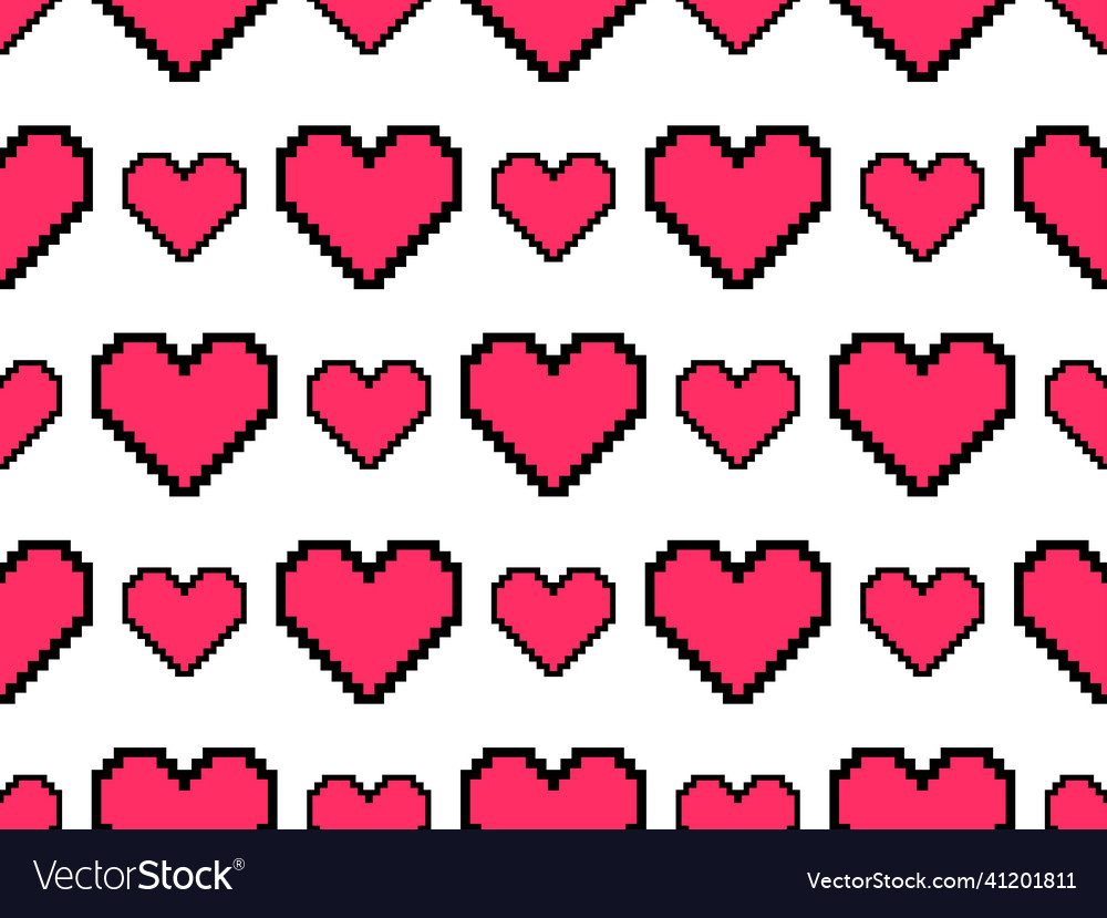 Pixel art hearts seamless pattern 8-bit red Vector Image