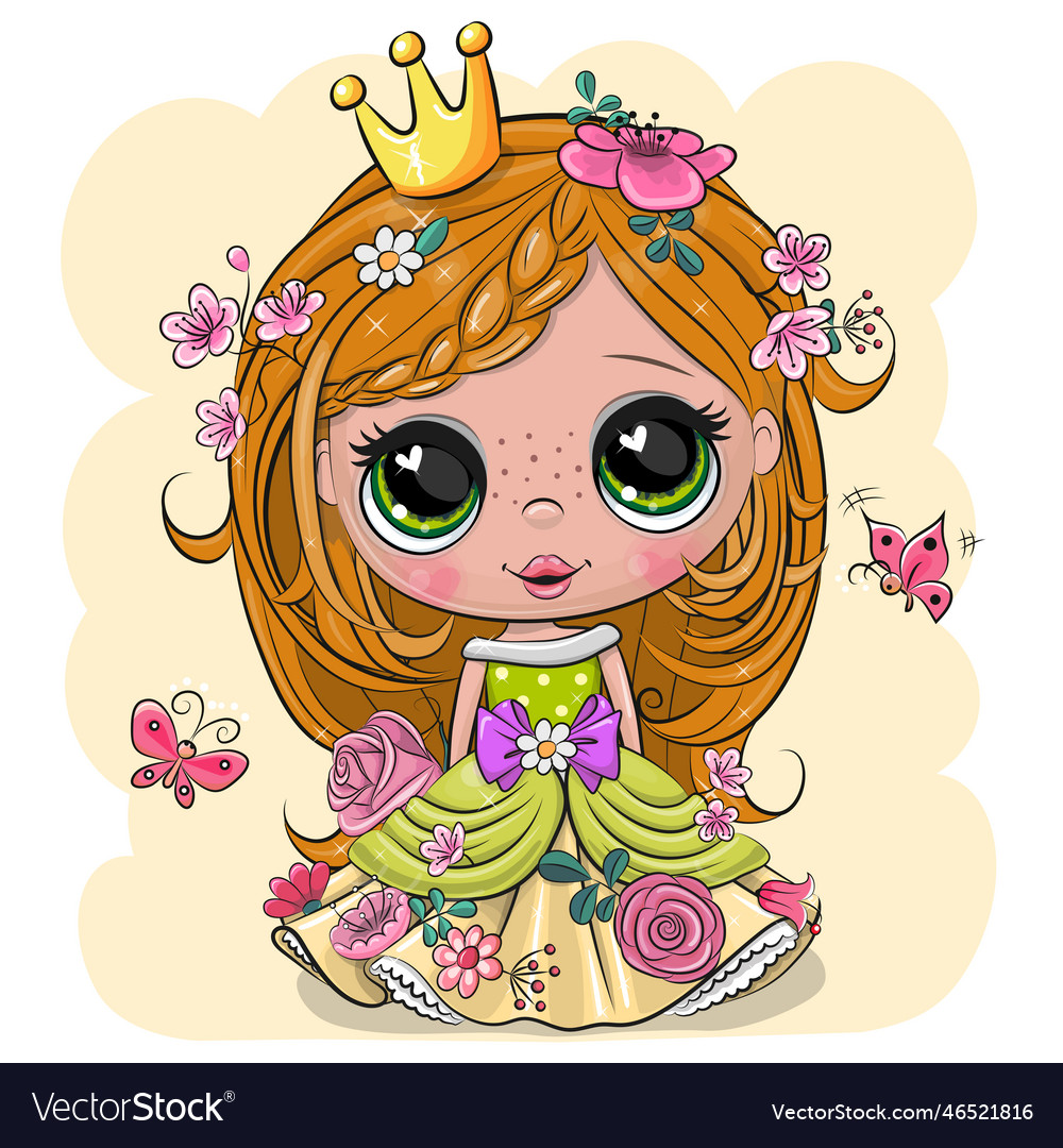 Cartoon little princess in a green dress Vector Image