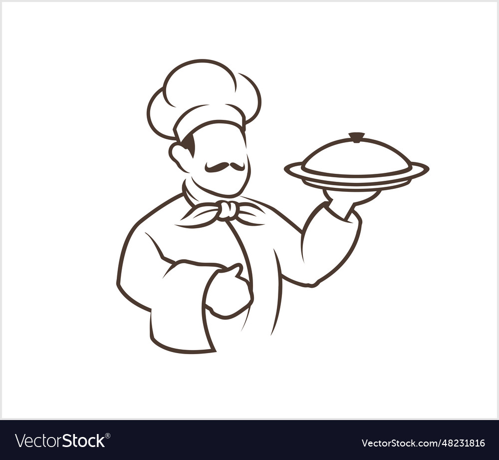 Chef with mustache hold a dish Royalty Free Vector Image