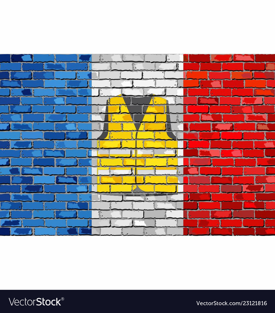 Flag of france with yellow vest on a brick wall Vector Image