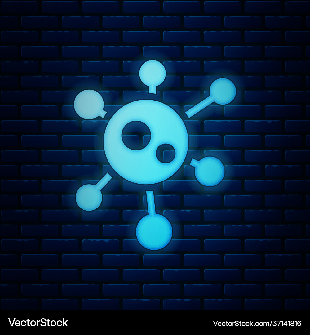 Glowing Neon Virus Icon Isolated On Brick Wall Vector Image