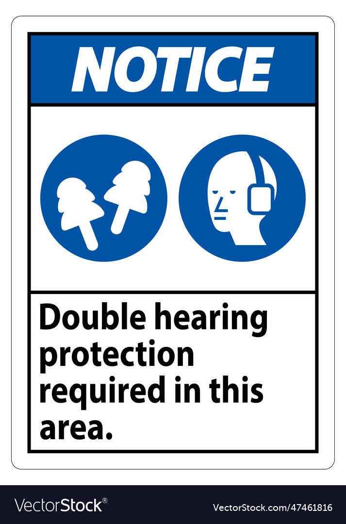 Notice sign double hearing protection required Vector Image