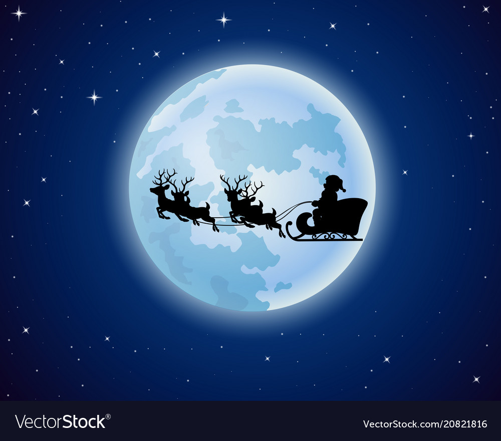 Santa claus boarded a deer sledscenery moon