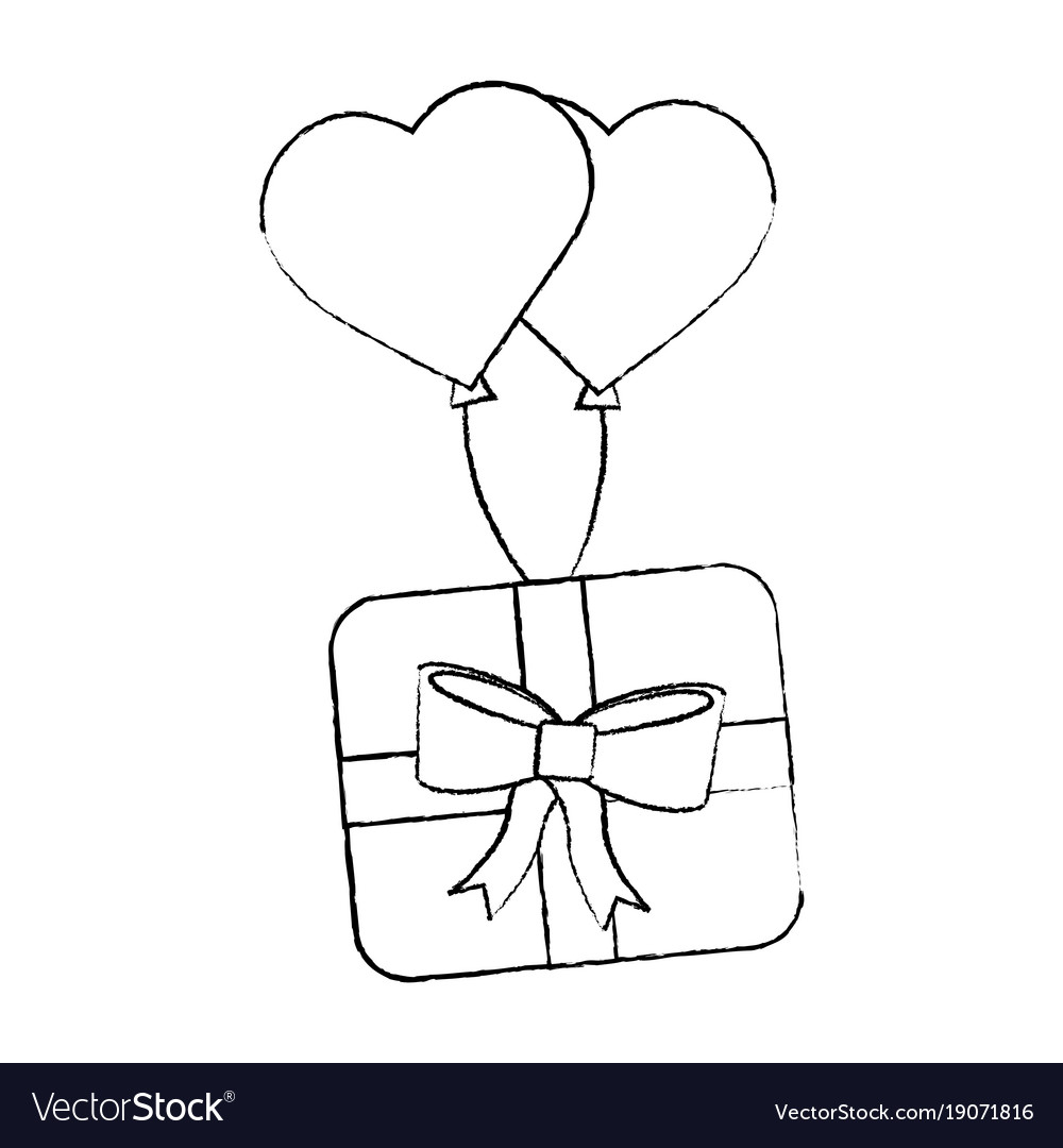 Wrapped Gift Box Flying With Balloons Heart Vector Image