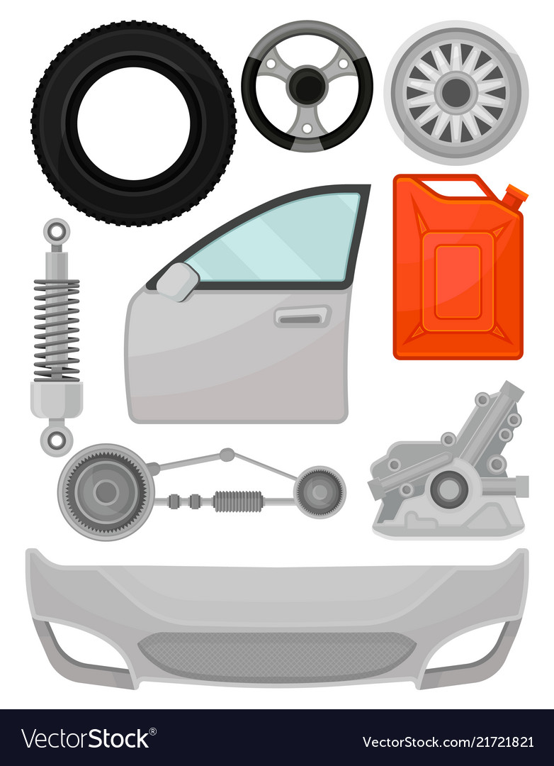 Flat set of automobile parts door front Royalty Free Vector