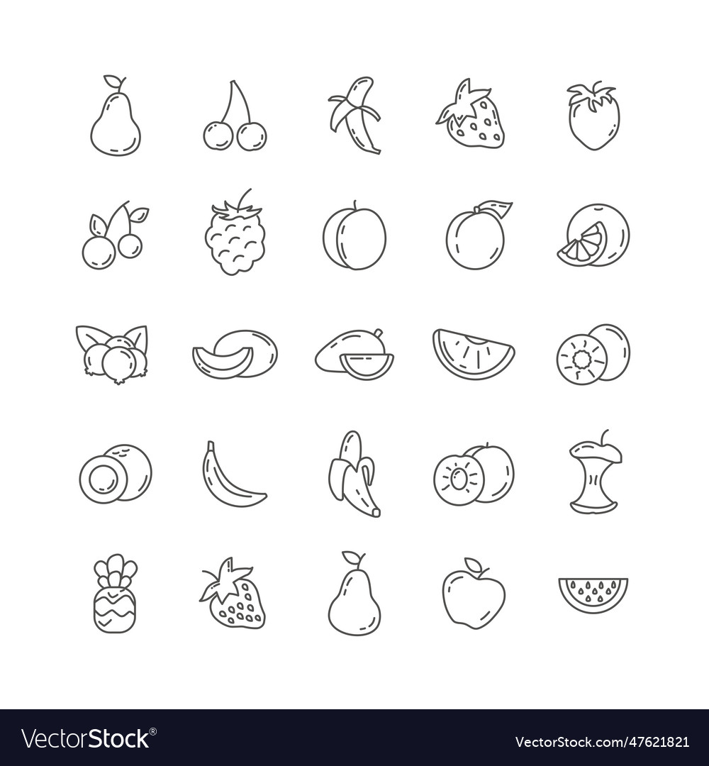 Fruit line icon set with mango Royalty Free Vector Image