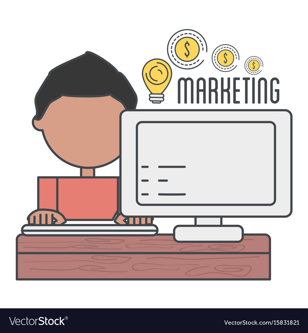 Man with technology computer and company Vector Image