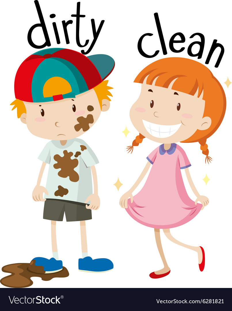 Opposite adjectives dirty and clean Royalty Free Vector