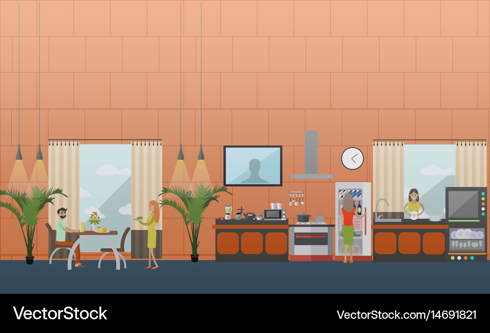 Set kitchen flat style design elements Royalty Free Vector