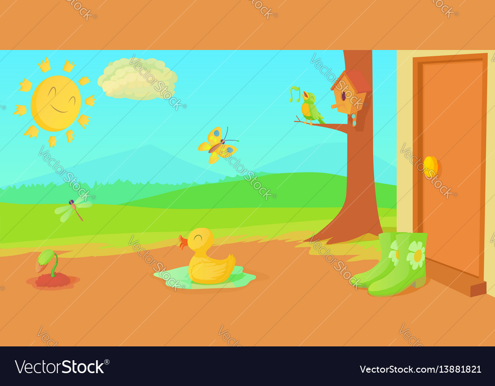 Spring horizontal banner things cartoon style Vector Image